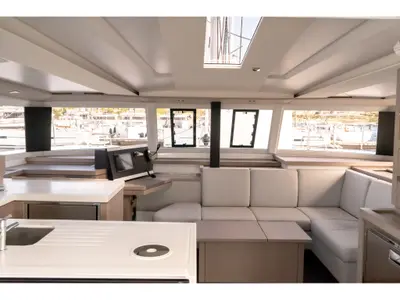 Salon of ION, a Fountaine Pajot Astréa 42 catamaran at Municipal Unit of Kranidi, Greece