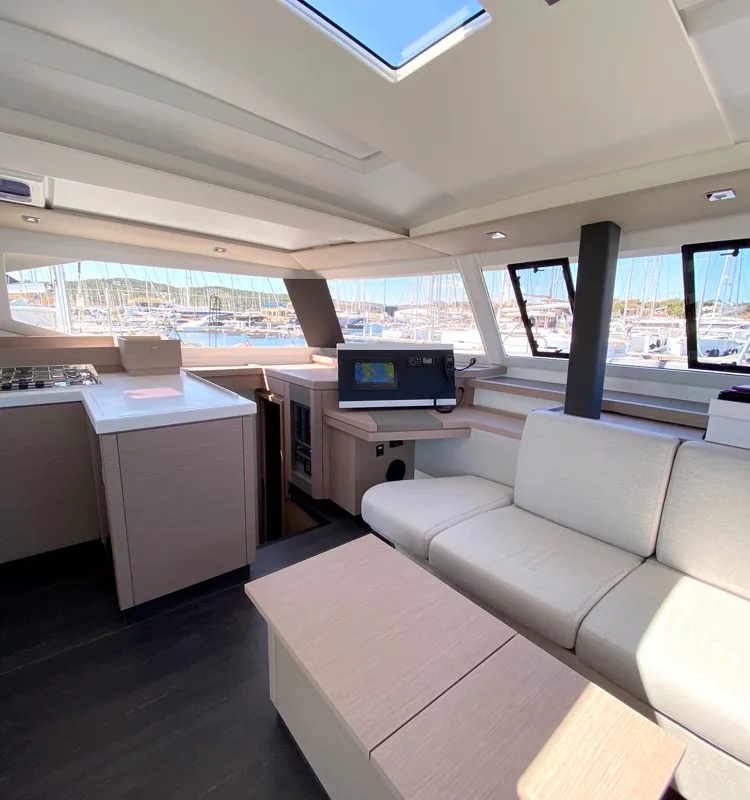 Salon of ION, a Fountaine Pajot Astréa 42 catamaran at Municipal Unit of Kranidi, Greece