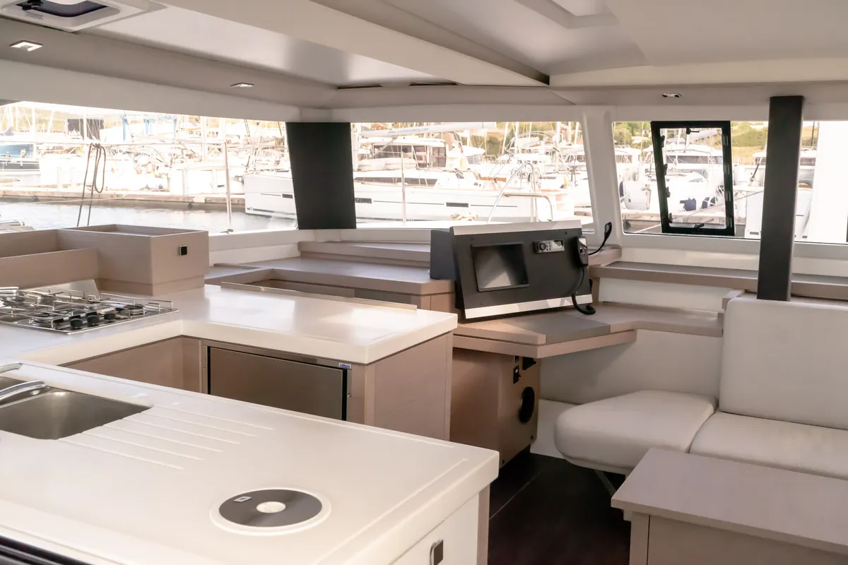 Salon of ION, a Fountaine Pajot Astréa 42 catamaran at Municipal Unit of Kranidi, Greece