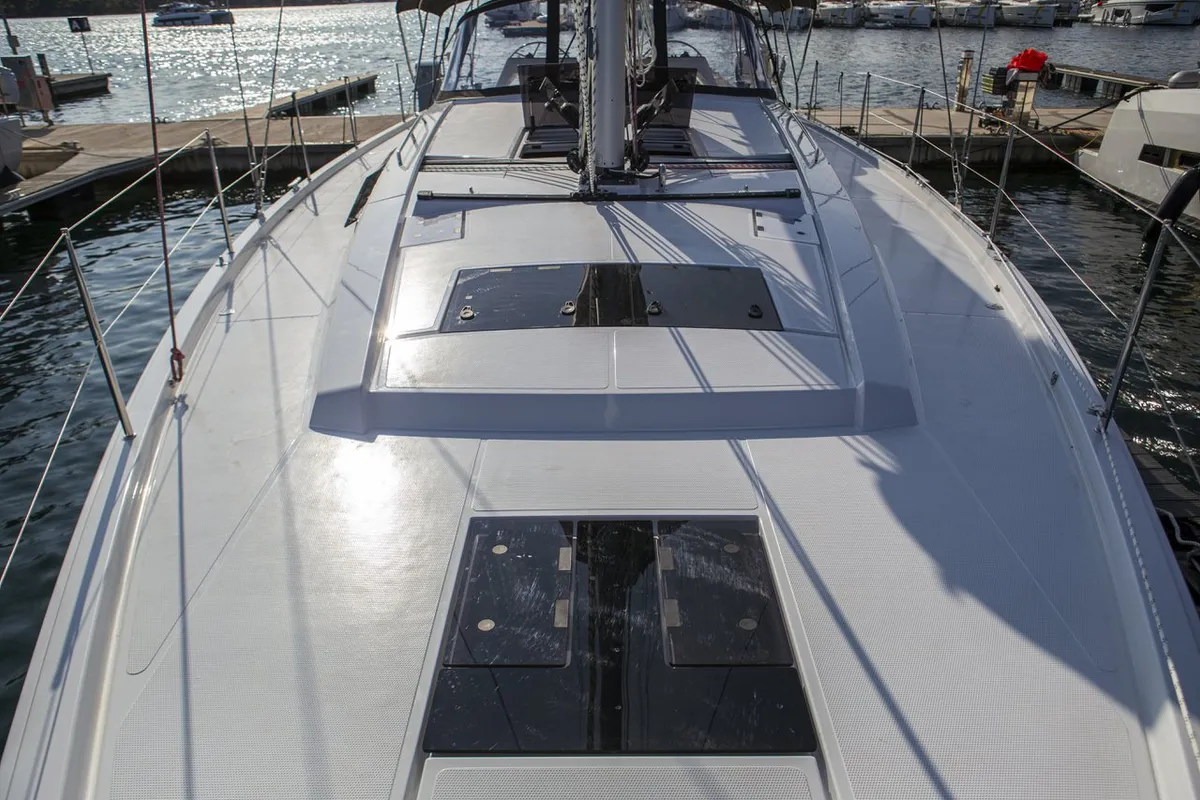 Deck of White Pearl, a Hanse 460 sailboat at Grad Šibenik, Croatia
