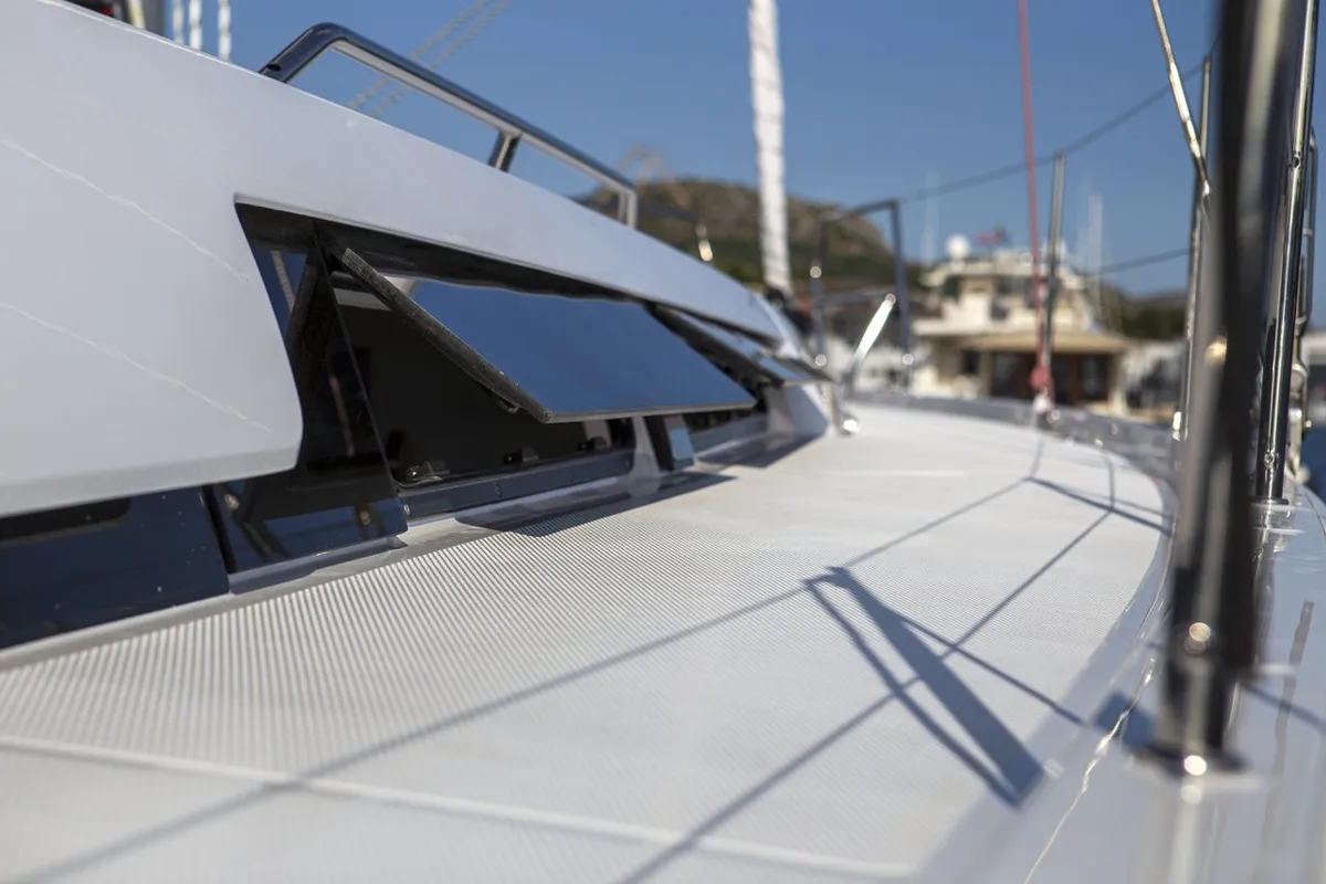 Deck of White Pearl, a Hanse 460 sailboat at Grad Šibenik, Croatia