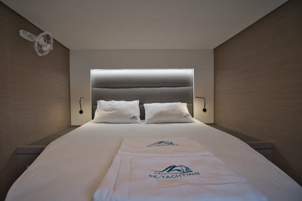 Cabin on Sky Ada II, a Fountaine Pajot Saona 47 catamaran at Marmaris, Turkey