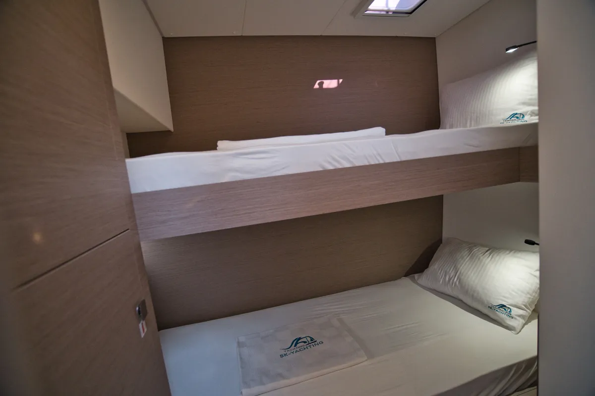 Cabin on Sky Ada II, a Fountaine Pajot Saona 47 catamaran at Marmaris, Turkey