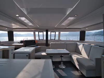 Salon of Sky Ada II, a Fountaine Pajot Saona 47 catamaran at Marmaris, Turkey