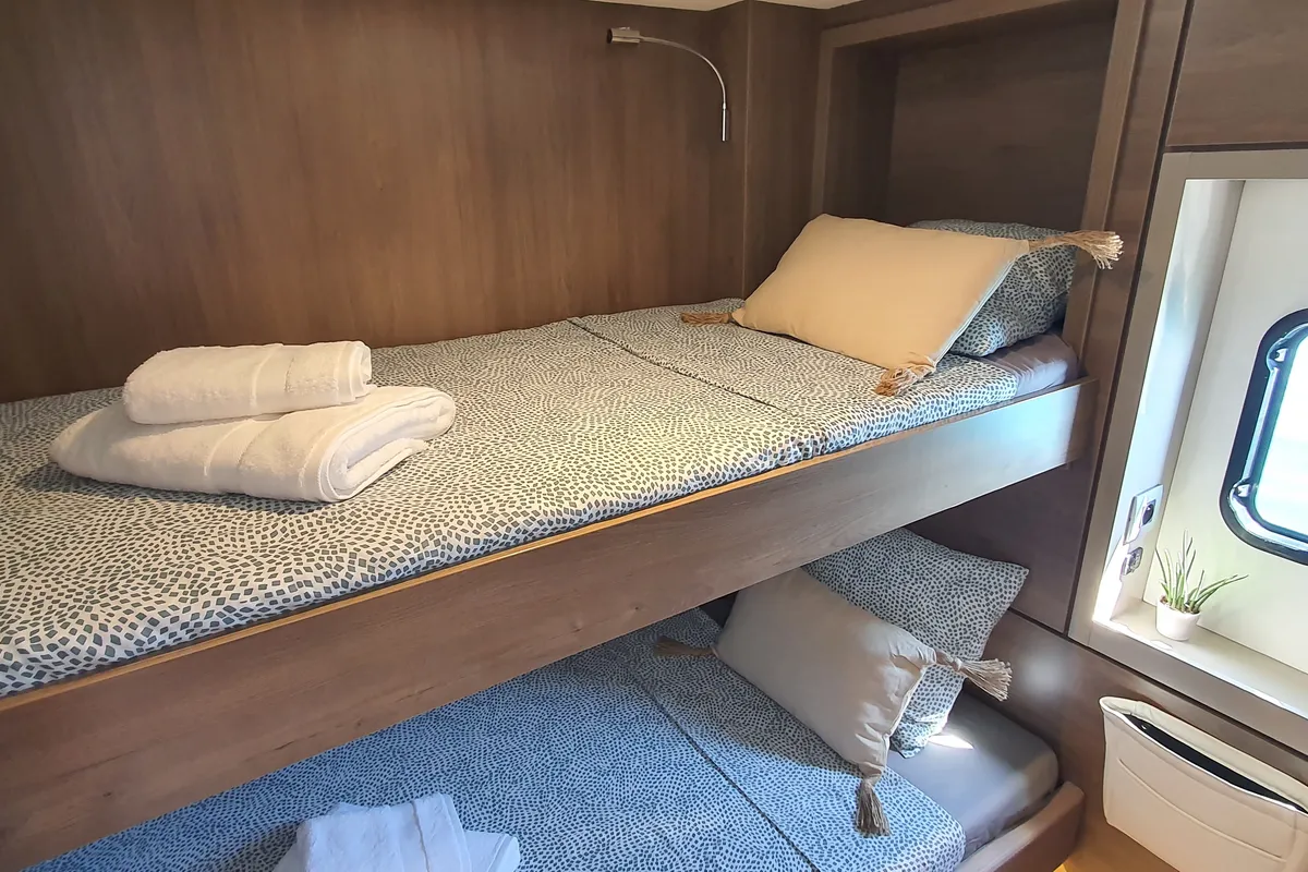 Cabin on DISFRUTON, a Bali 4.6 catamaran at Port d'Andratx, Spain