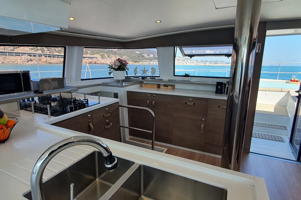 Galley of DISFRUTON, a Bali 4.6 catamaran at Port d'Andratx, Spain
