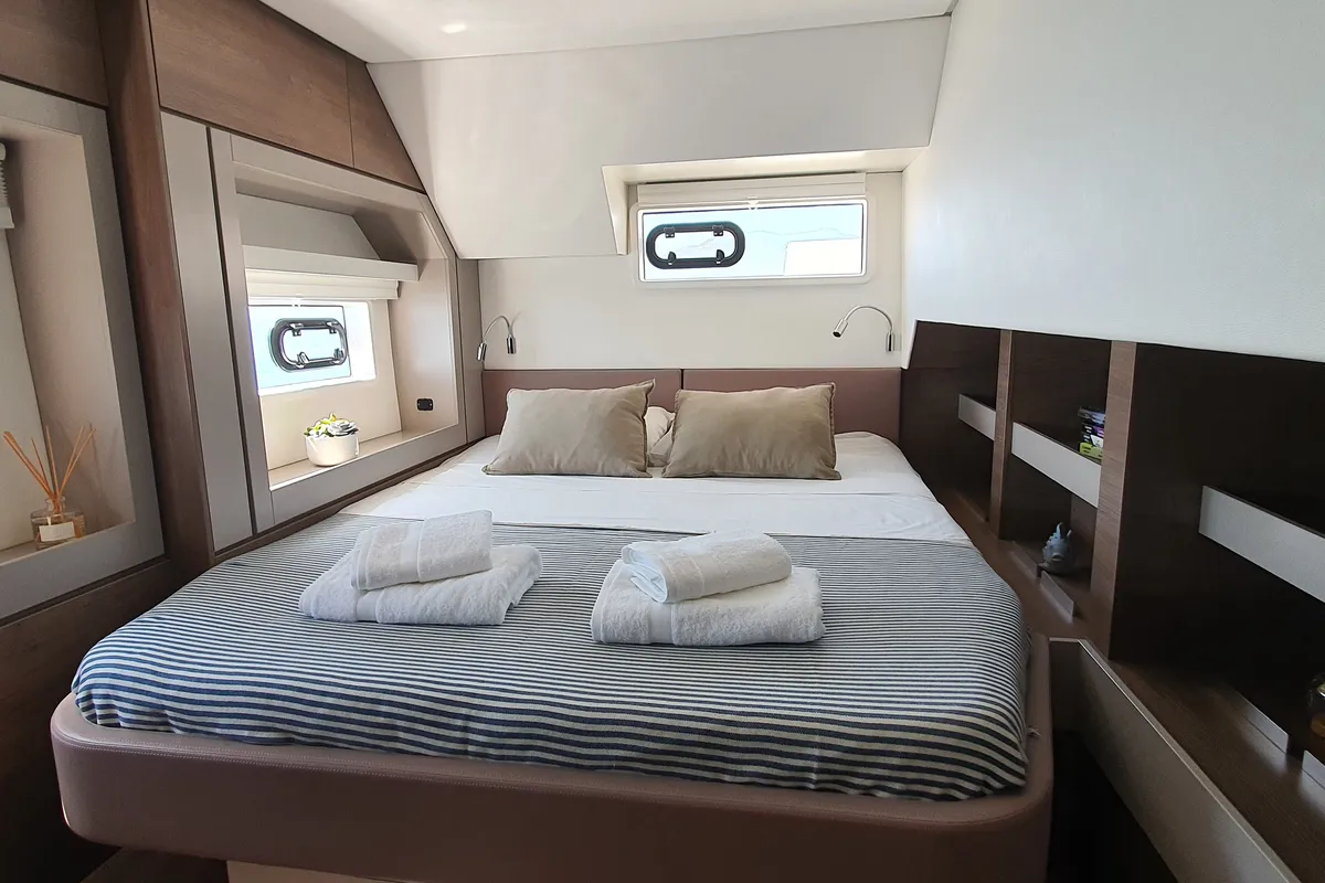 Cabin on DISFRUTON, a Bali 4.6 catamaran at Port d'Andratx, Spain