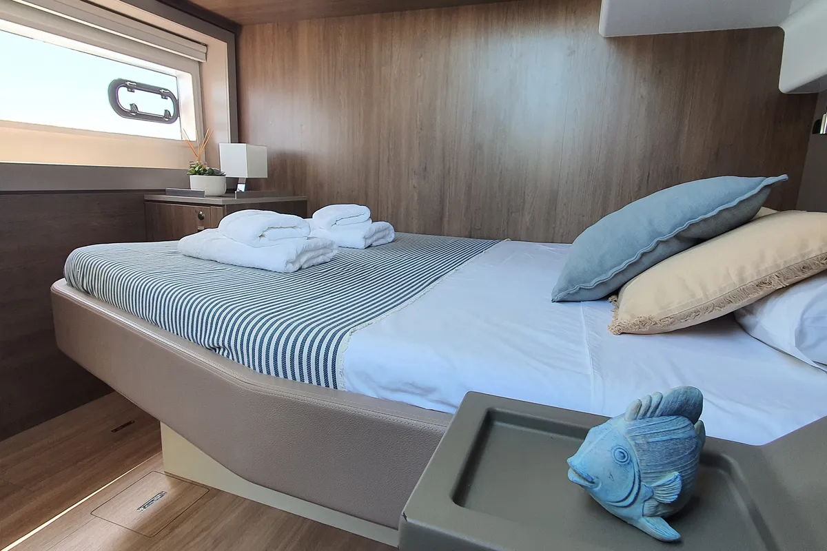 Cabin on DISFRUTON, a Bali 4.6 catamaran at Port d'Andratx, Spain