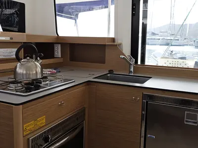 Galley of STAR III, a Excess 11 catamaran at Alameda, United States