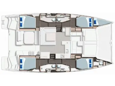 Floor plan of Moorings 4500L/10 Club, a Leopard 45 catamaran at Roche Caiman, Seychelles