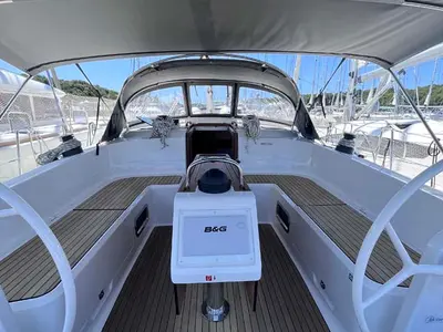 Cockpit of Tesorino, a Bavaria Cruiser 46 Style sailboat at Grad Pula, Croatia