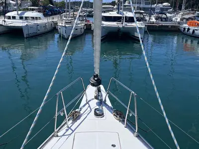 Deck of Tesorino, a Bavaria Cruiser 46 Style sailboat at Grad Pula, Croatia