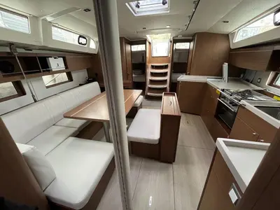 Salon of Thunderball  (A/C inc.), a Beneteau Oceanis 46.1 sailboat at Tonnarella, Italy