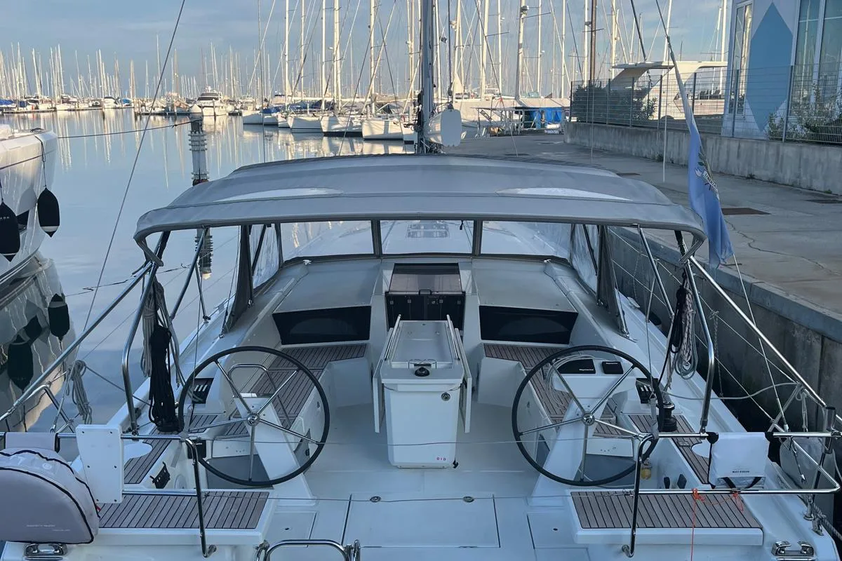 Exterior view of Thunderball  (A/C inc.), a Beneteau Oceanis 46.1 sailboat at Tonnarella, Italy