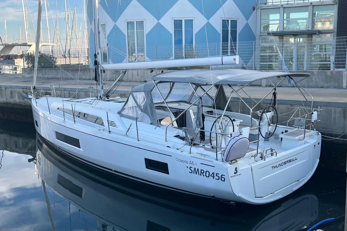 Exterior view of Thunderball (A/C inc.), a Beneteau Oceanis 46.1 sailboat at Tonnarella, Italy