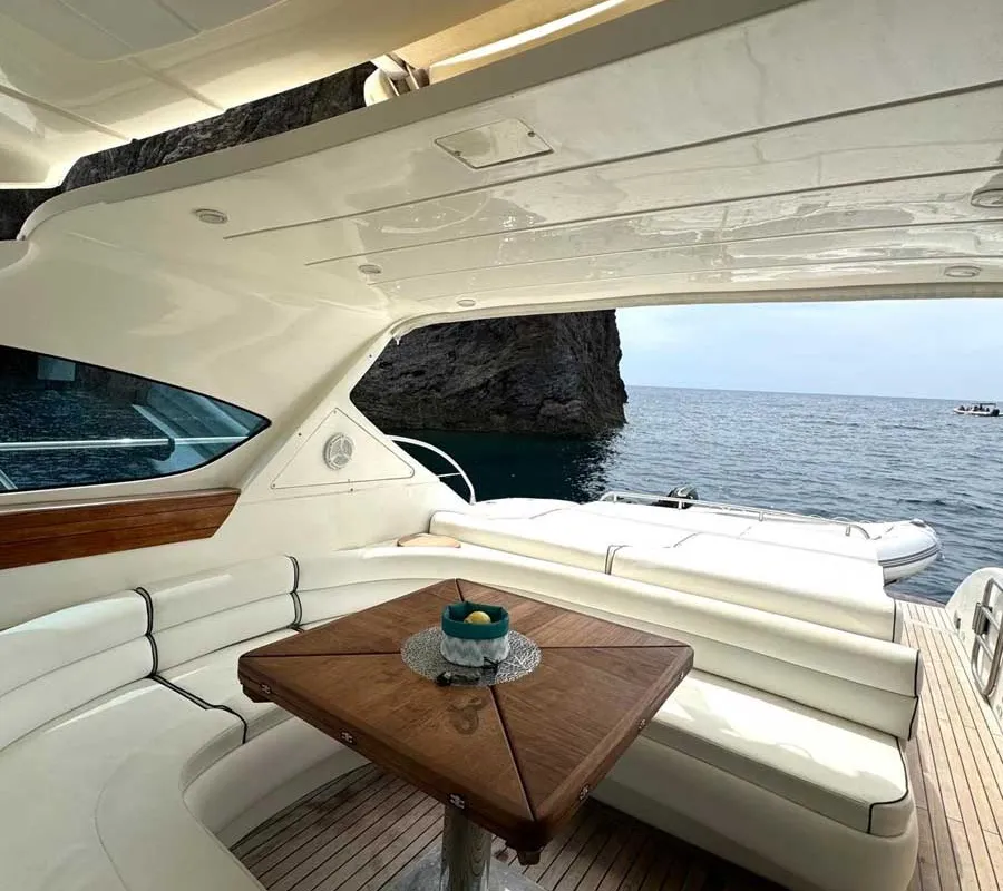 Deck of Ludos, a Gulet Conam 58S motor yacht at Tropea, Italy
