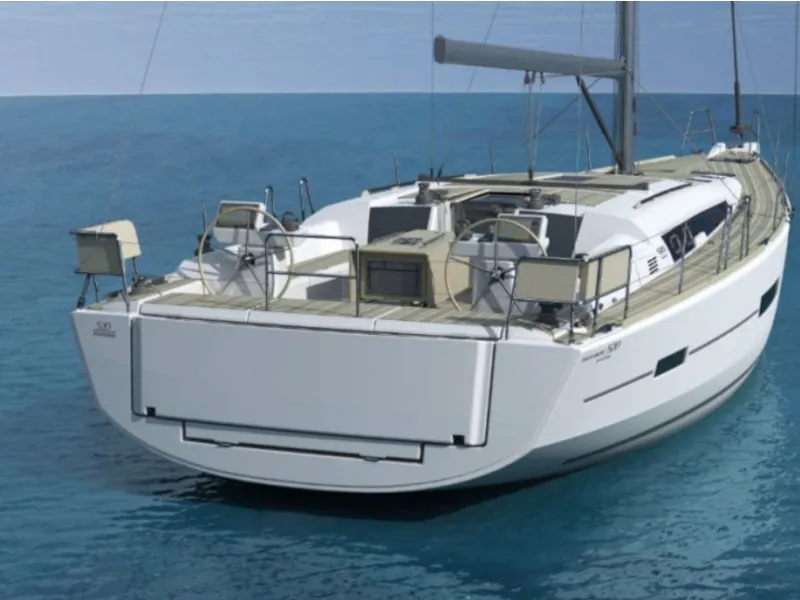 Exterior view of Captain Redbeard, a Dufour 520 Grand Large sailboat at Kalkara, Malta