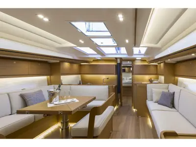 Salon of Captain Redbeard, a Dufour 520 Grand Large sailboat at Kalkara, Malta