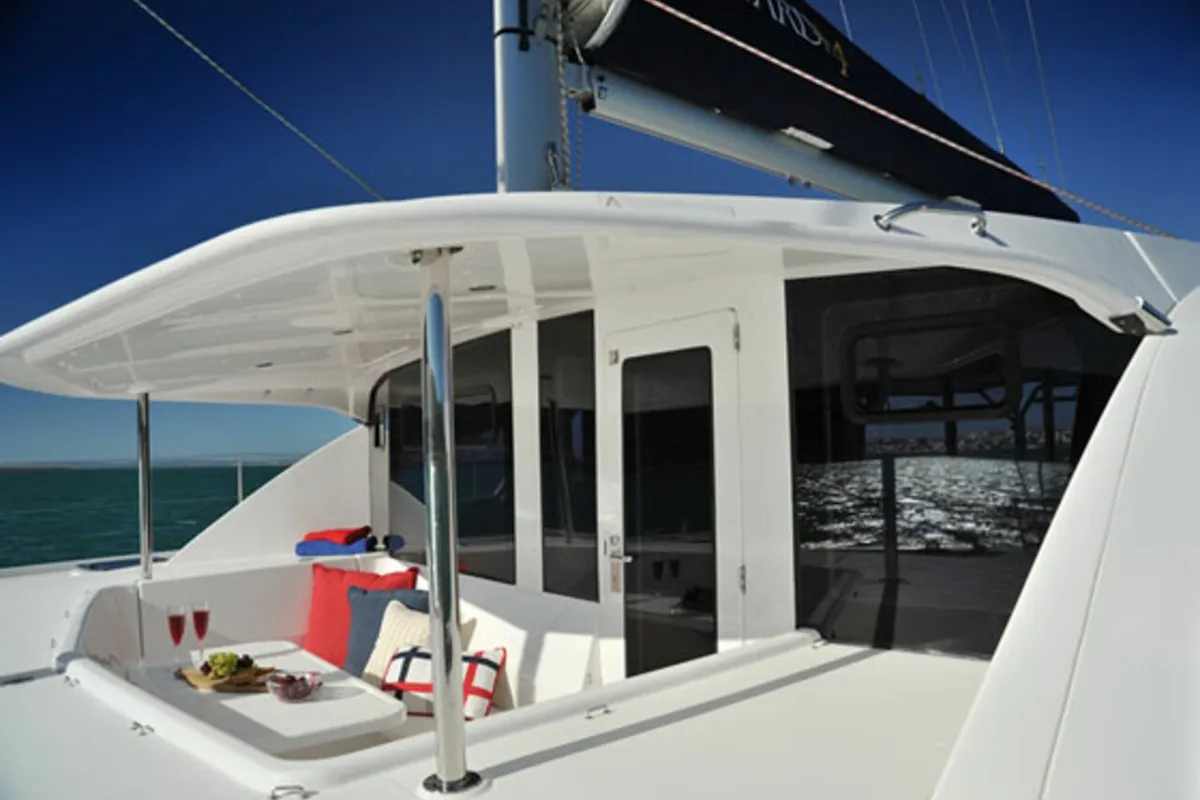 Deck of Shangri-La, a Leopard 44 catamaran at Marmaris, Turkey