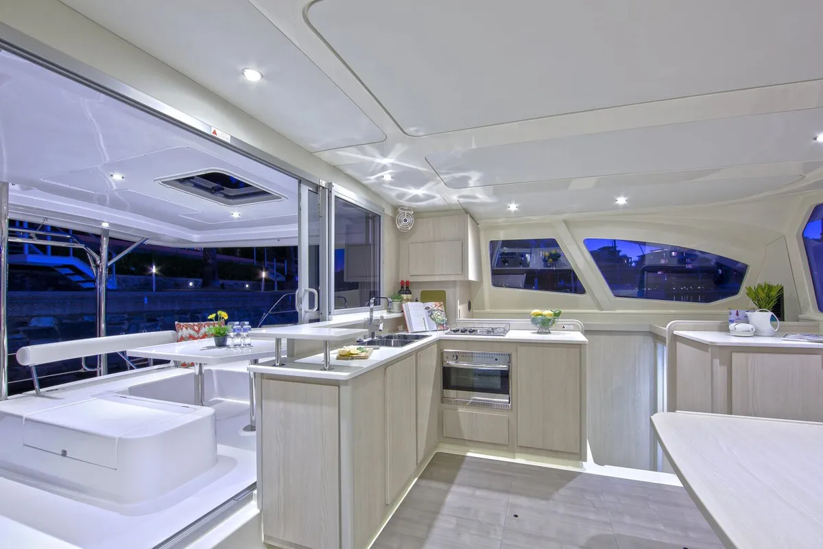 Galley of Shangri-La, a Leopard 44 catamaran at Marmaris, Turkey