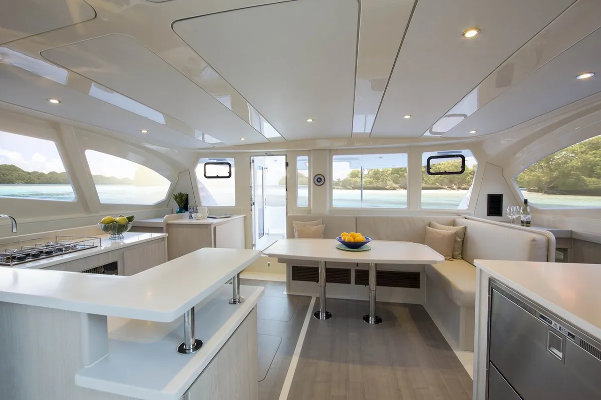 Salon of Shangri-La, a Leopard 44 catamaran at Marmaris, Turkey