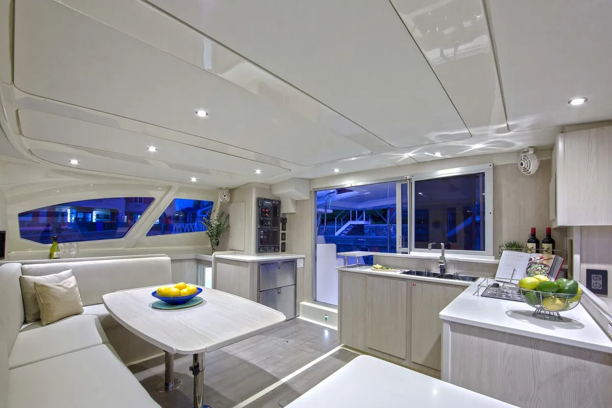 Salon of Shangri-La, a Leopard 44 catamaran at Marmaris, Turkey