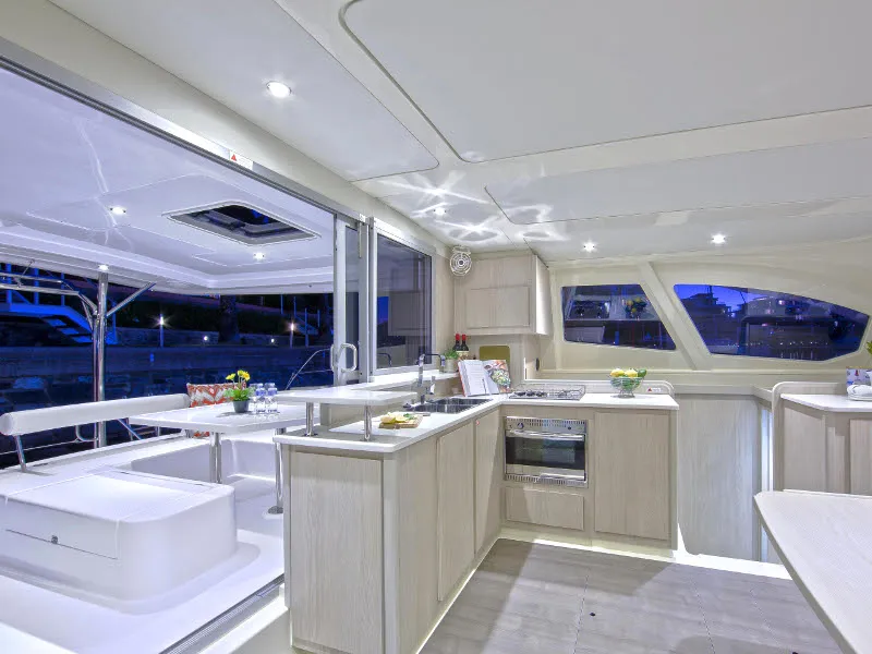 Galley of Shangri-La, a Leopard 44 catamaran at Marmaris, Turkey