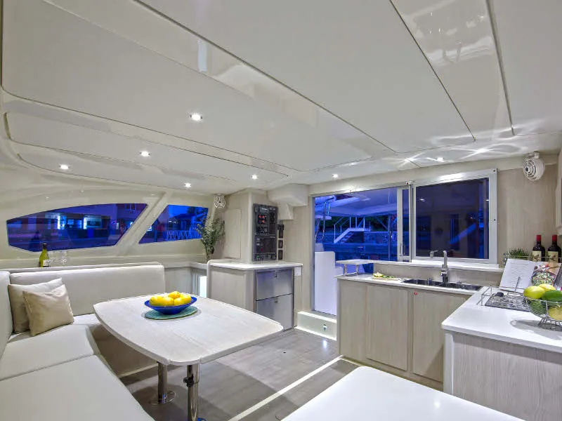 Salon of Shangri-La, a Leopard 44 catamaran at Marmaris, Turkey