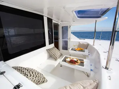 Deck of Shangri-La, a Leopard 44 catamaran at Marmaris, Turkey