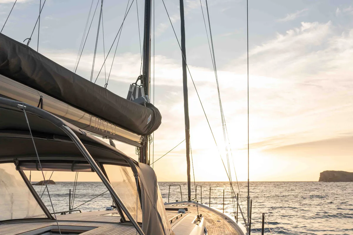 Deck of Titanium Star, a Beneteau First Yacht 53 sailboat at Lavrion, Greece