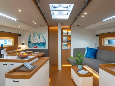 Salon of Titanium Star, a Beneteau First Yacht 53 sailboat at Lavrion, Greece