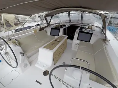 Cockpit of Private dancer II, a Dufour 460 GL sailboat at Grad Šibenik, Croatia