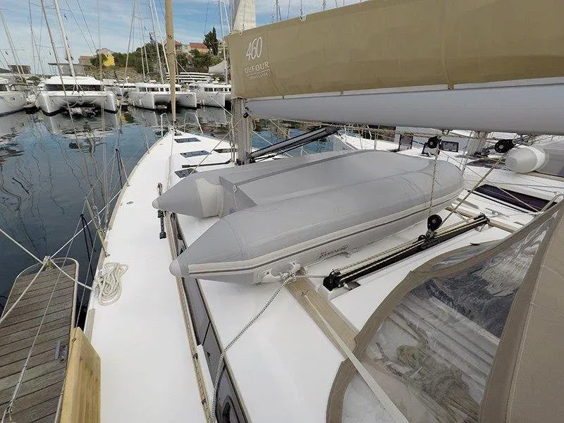 Deck of Private dancer II, a Dufour 460 GL sailboat at Grad Šibenik, Croatia