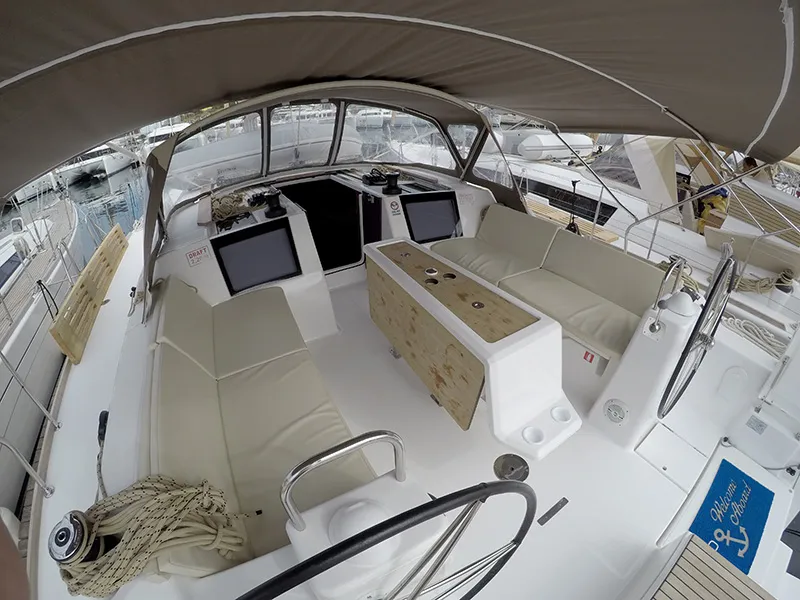 Cockpit of Private dancer II, a Dufour 460 GL sailboat at Grad Šibenik, Croatia