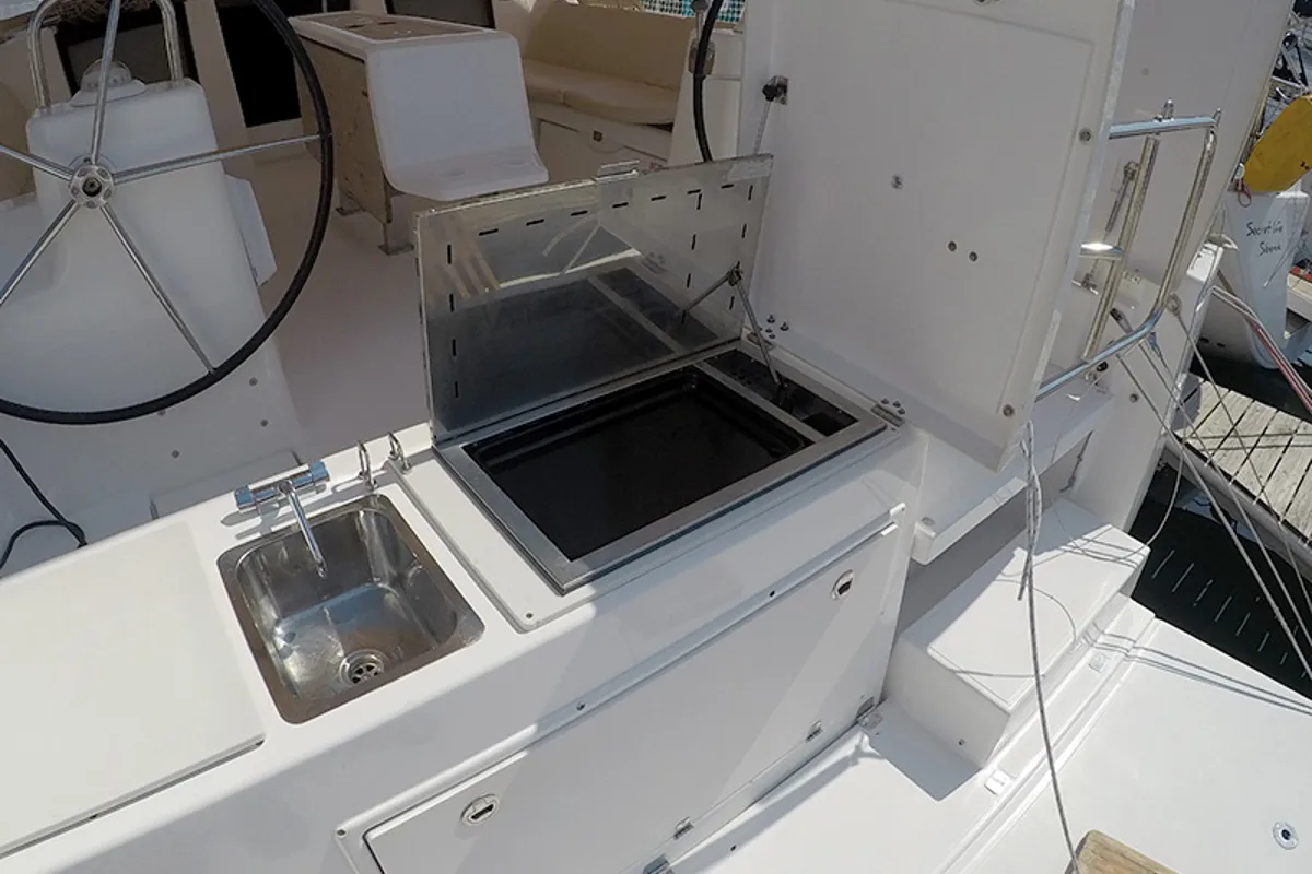Deck of Private dancer II, a Dufour 460 GL sailboat at Grad Šibenik, Croatia