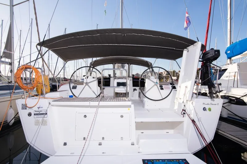 Exterior view of Private dancer II, a Dufour 460 GL sailboat at Grad Šibenik, Croatia