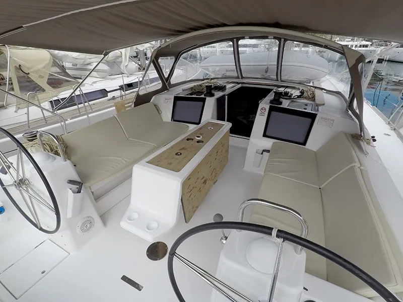 Cockpit of Private dancer II, a Dufour 460 GL sailboat at Grad Šibenik, Croatia