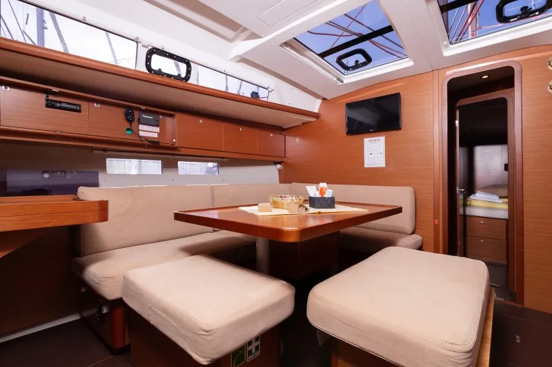Salon of Private dancer II, a Dufour 460 GL sailboat at Grad Šibenik, Croatia