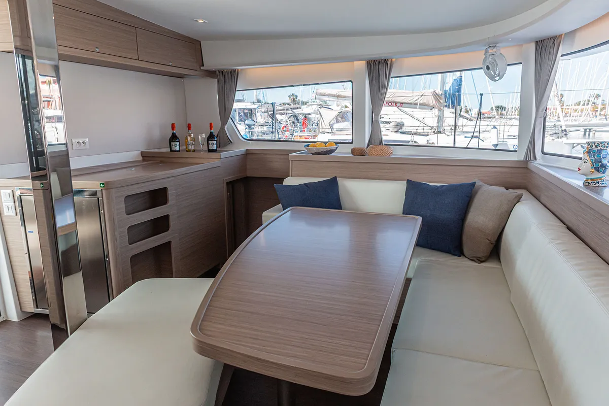 Salon of Almalù, a Lagoon 42 catamaran at Tonnarella, Italy