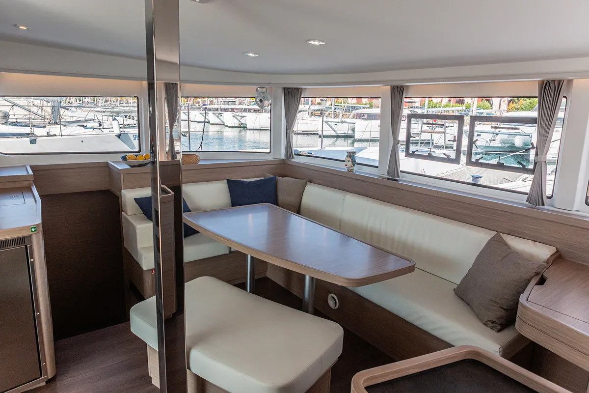 Salon of Almalù, a Lagoon 42 catamaran at Tonnarella, Italy