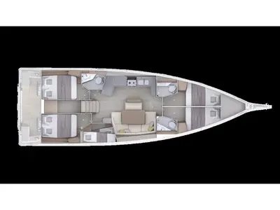 Floor plan of OFFLINE, a Beneteau Oceanis 47 sailboat at Athens, Greece