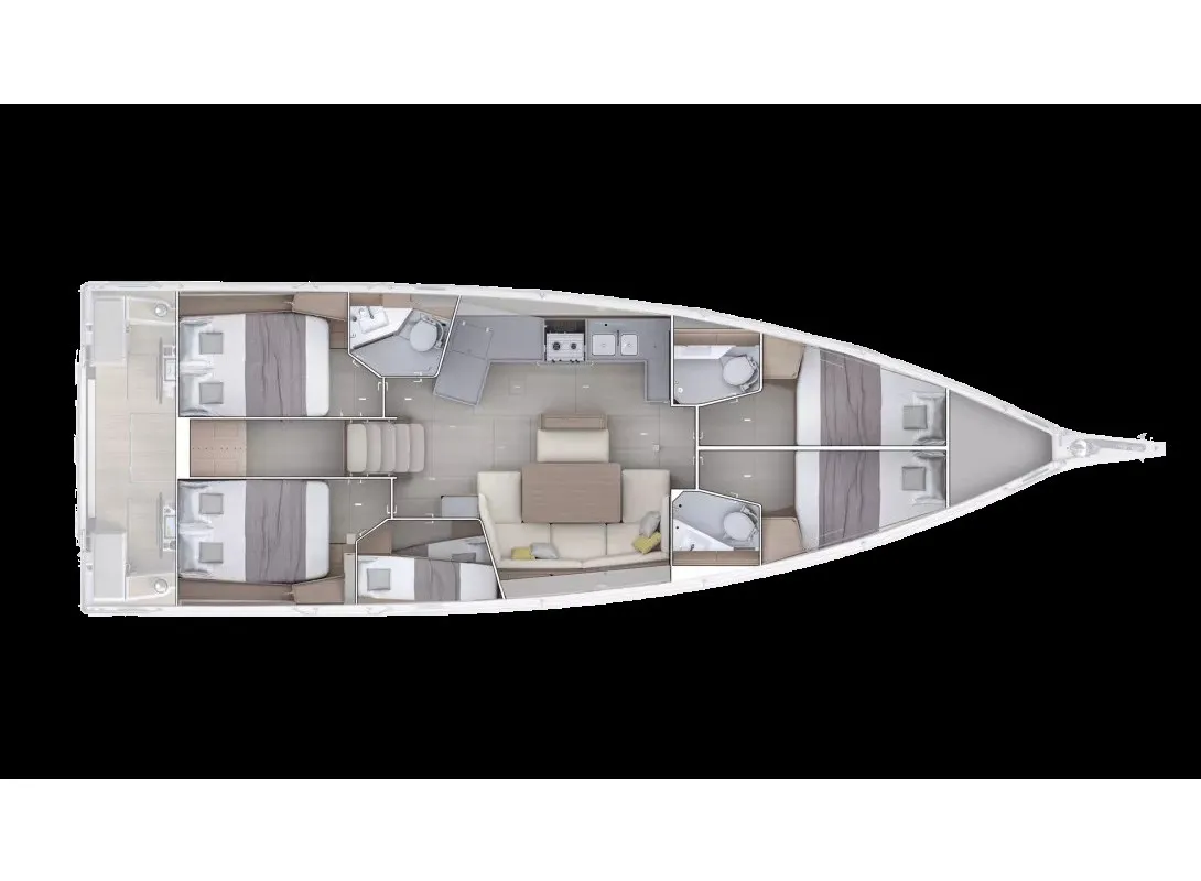 Floor plan of OFFLINE, a Beneteau Oceanis 47 sailboat at Athens, Greece