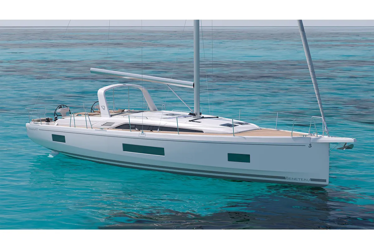 Exterior view of OFFLINE, a Beneteau Oceanis 47 sailboat at Athens, Greece