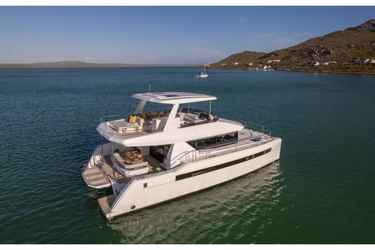 Exterior view of Premium, a Leopard 46PC catamaran at Cogolin, France