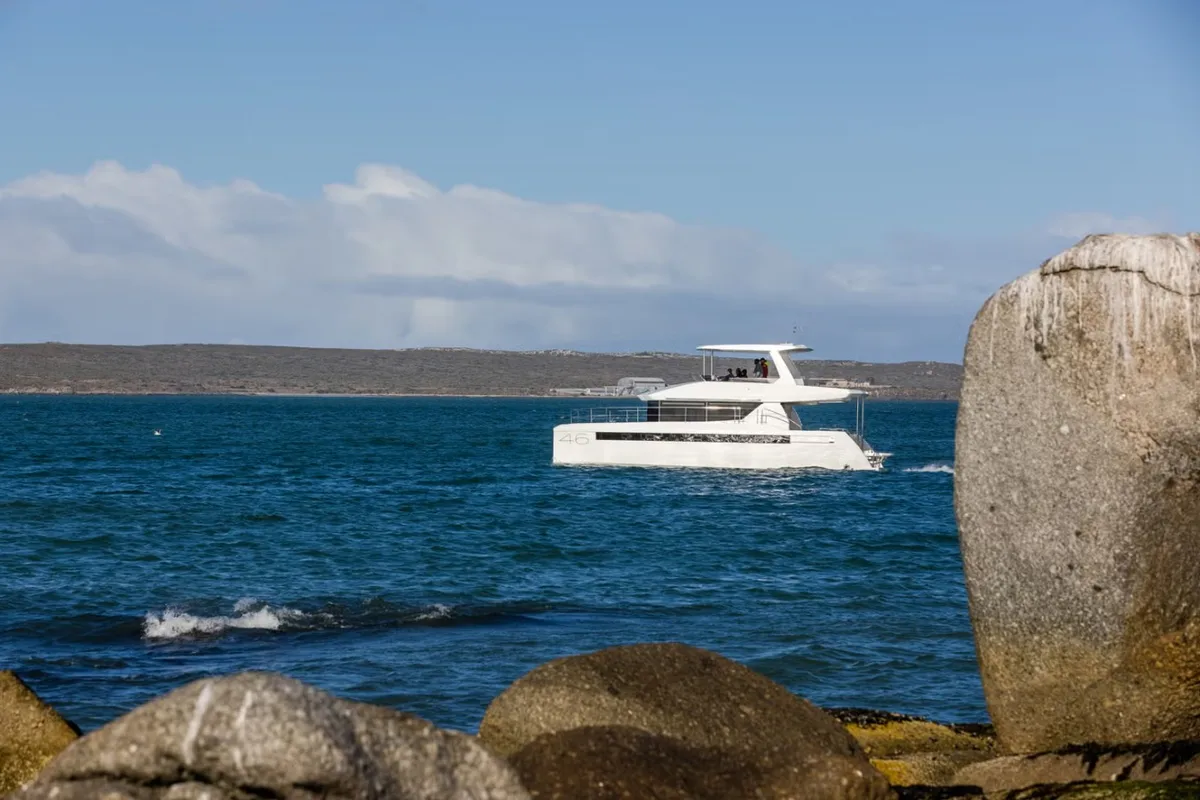 Exterior view of Premium, a Leopard 46PC catamaran at Cogolin, France