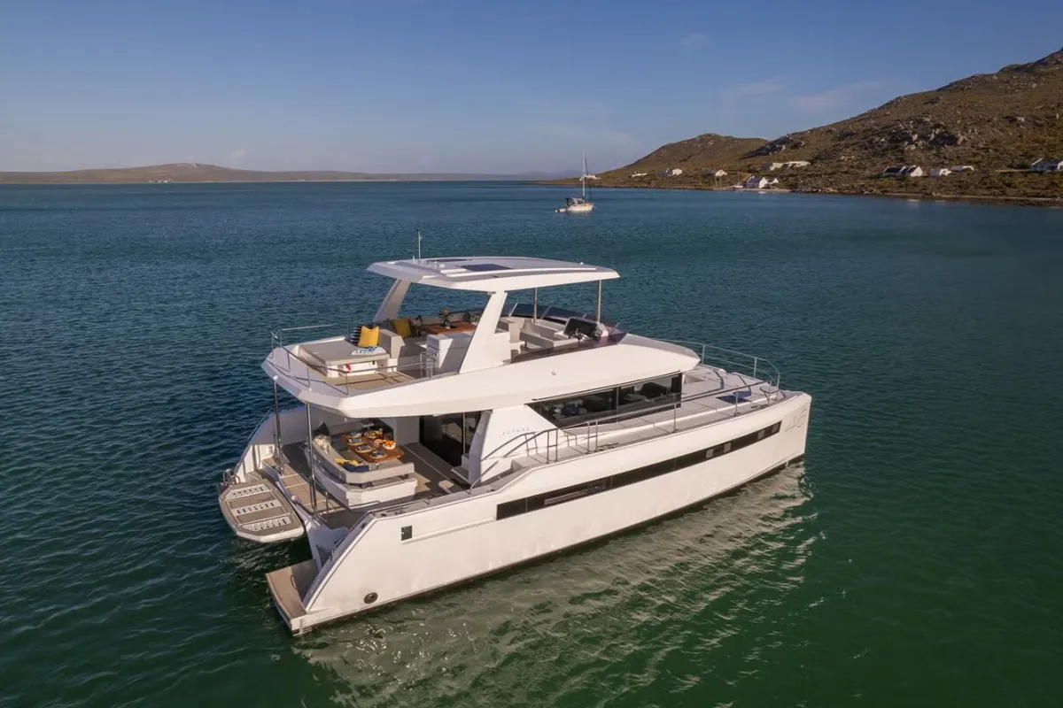 Exterior view of Premium, a Leopard 46PC catamaran at Cogolin, France