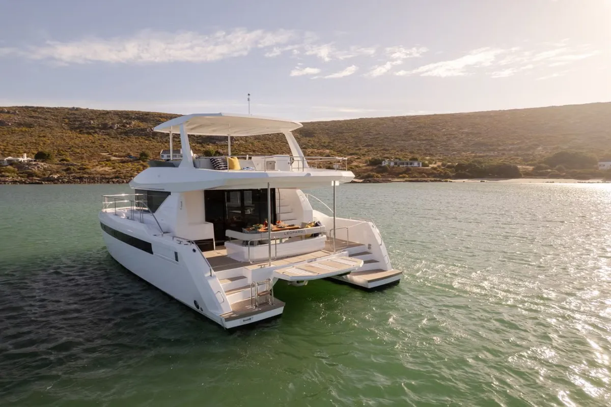 Exterior view of Premium, a Leopard 46PC catamaran at Cogolin, France