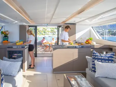 Salon of Premium, a Leopard 46PC catamaran at Cogolin, France