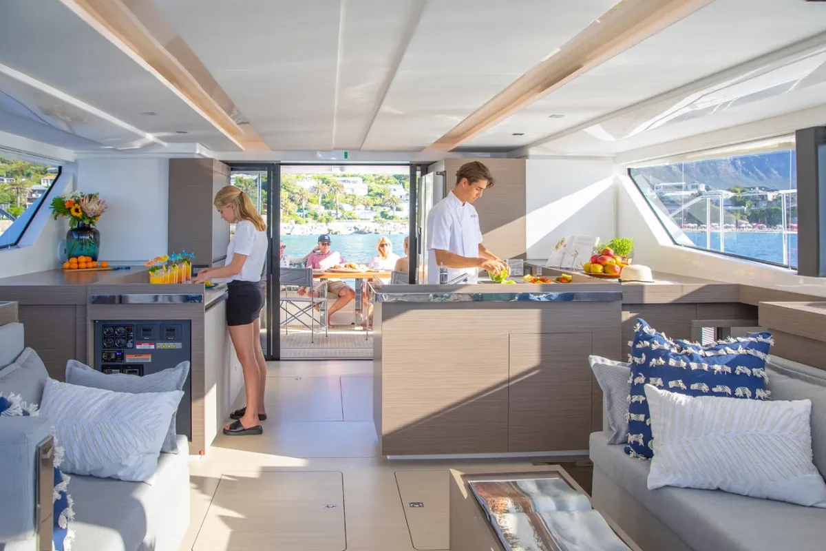 Salon of Premium, a Leopard 46PC catamaran at Cogolin, France