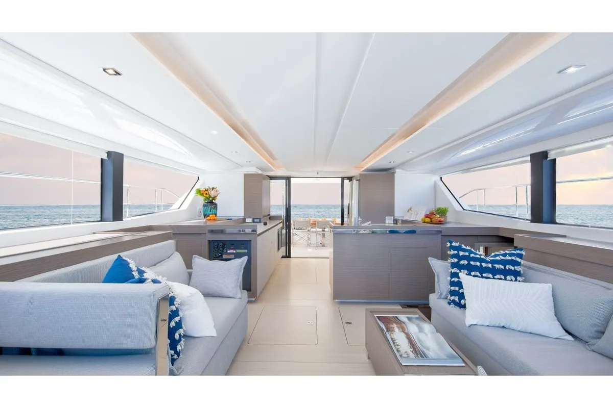 Salon of Premium, a Leopard 46PC catamaran at Cogolin, France
